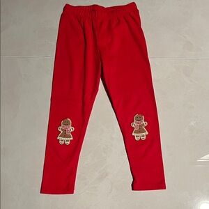 Red Kids Leggings with Gingerbread Design 4T